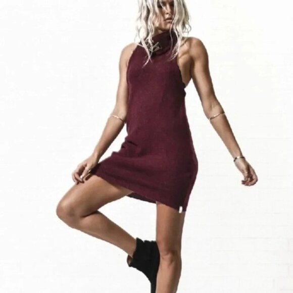One Teaspoon Turtleneck Knit Sweater Dress Roll neck Buckle detail Burgundy XXS - Picture 4 of 15
